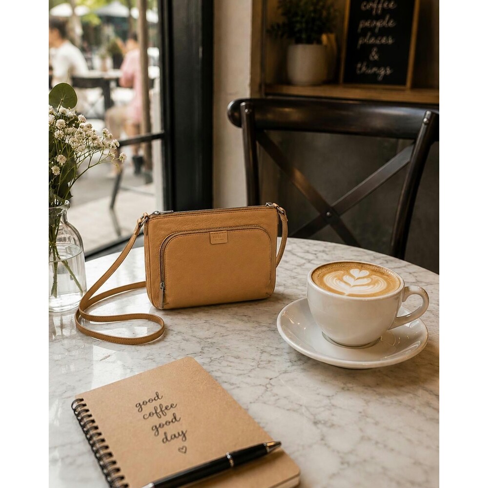 Fossil Crossbody Bag Vintage | Tan Leather Purse Organizer | Shoulder Bag | Genu